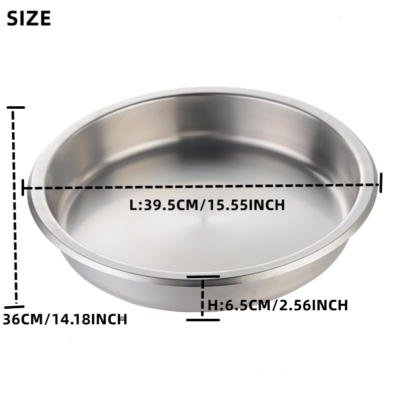 HONHPD Stainless Steel Round food Pans,Food Pan for 6.8QT Chafing Dish Buffet Set, (1PCS)