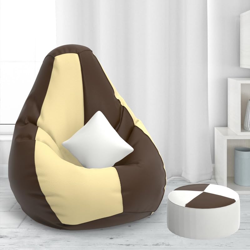 ComfyBean Bag with Beans Filled XXXL Bean Bag with Free Cushion and Footrest - Official : ZenSack(Color : Brown Cream)