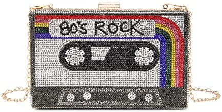 Renabro Women Retro Radio Shape Crossbody Bag Rhinestone Metal Vintage Evening Clutch Purses (80s rainbow)