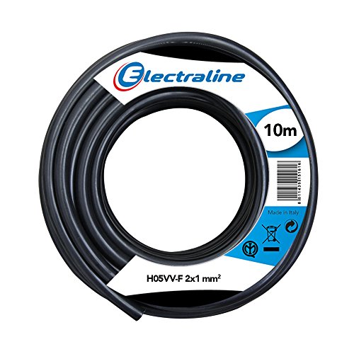 Electraline 11401 H05Vv-F Cavo Per Prolunghe, Sezione 2X1 Mm, Lunghezza 10 M, Nero