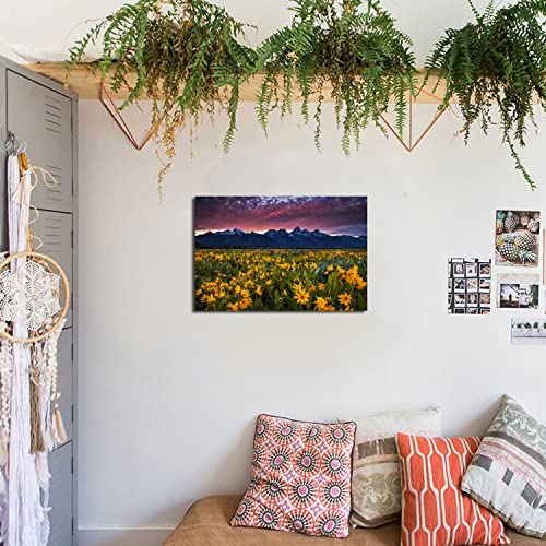 Grand Teton Wall Art For Living Room, Sunflower Pictures Wall Decor Nature Mountain Canvas Wall Art Sunset National Park Landscape Poster Photography Painting For Bedroom Office Home Decoration 12X16" #TOP4