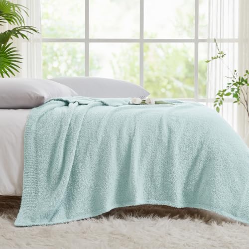 Image of CYMULA Knit Throw Blanket for Couch Sky Blue - Super Soft Lightweight Plush Fuzzy Fluffy Cozy Blankets and Throws for Sofa Bed, 50 x 60 inches