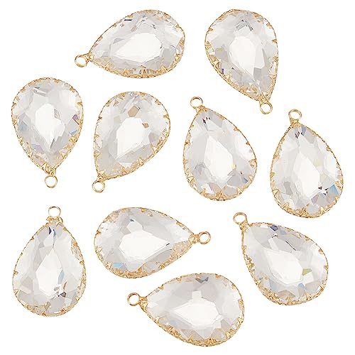 BENECREAT 10Pcs Real 18K Gold Plated Brass Drop Charm, Teardrop Zirconia Glass Charm Pendants for DIY Jewelry Making Findings Hole: 2mm