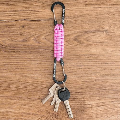 Image of BRAVESHINE Paracord Keychain Carabiner Clip, D Ring Lanyard Hanger Stroller Hook for Water Bottle, Key, Backpacks, Men, Women