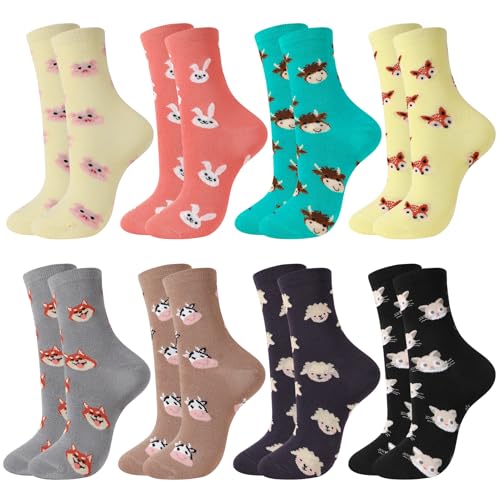 Zuimei 8 Pairs Women Socks Soft Brethable Ladies Socks Multipack Cotton Cute Animal Sock Casual Novelty Crew Sock Present