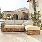 Loberon Sofa Villedieu Rattan & Mahagoni