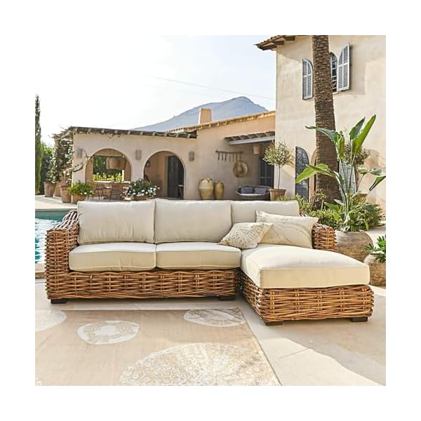 Loberon Sofa Villedieu Rattan & Mahagoni