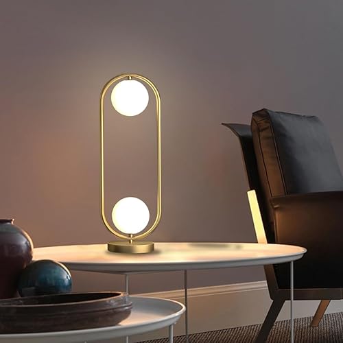 Miniatura 2 de Lámpara de mesa de cristal de 2 luces, lámpara de escritorio de latón dorado con cable enchufable, lámpara de lectura moderna de mediados de siglo,
