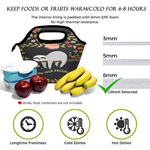 Wamika Kids Lunch Bag Funny Sloth On Tree Cute Animal Insulated Cooler Thermal Reusable Lunch Bag Box For School Children Students Girls Boys, Sloths Cat Tropical Flower Floral Lunch Box Bag Women Men #TOP2