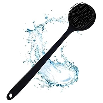 Premium Soft Silicone Back Scrubber Shower Bath Body Brush with Long Handle Back Scrubber BPA-Free For Men and Women BLACK (B1)