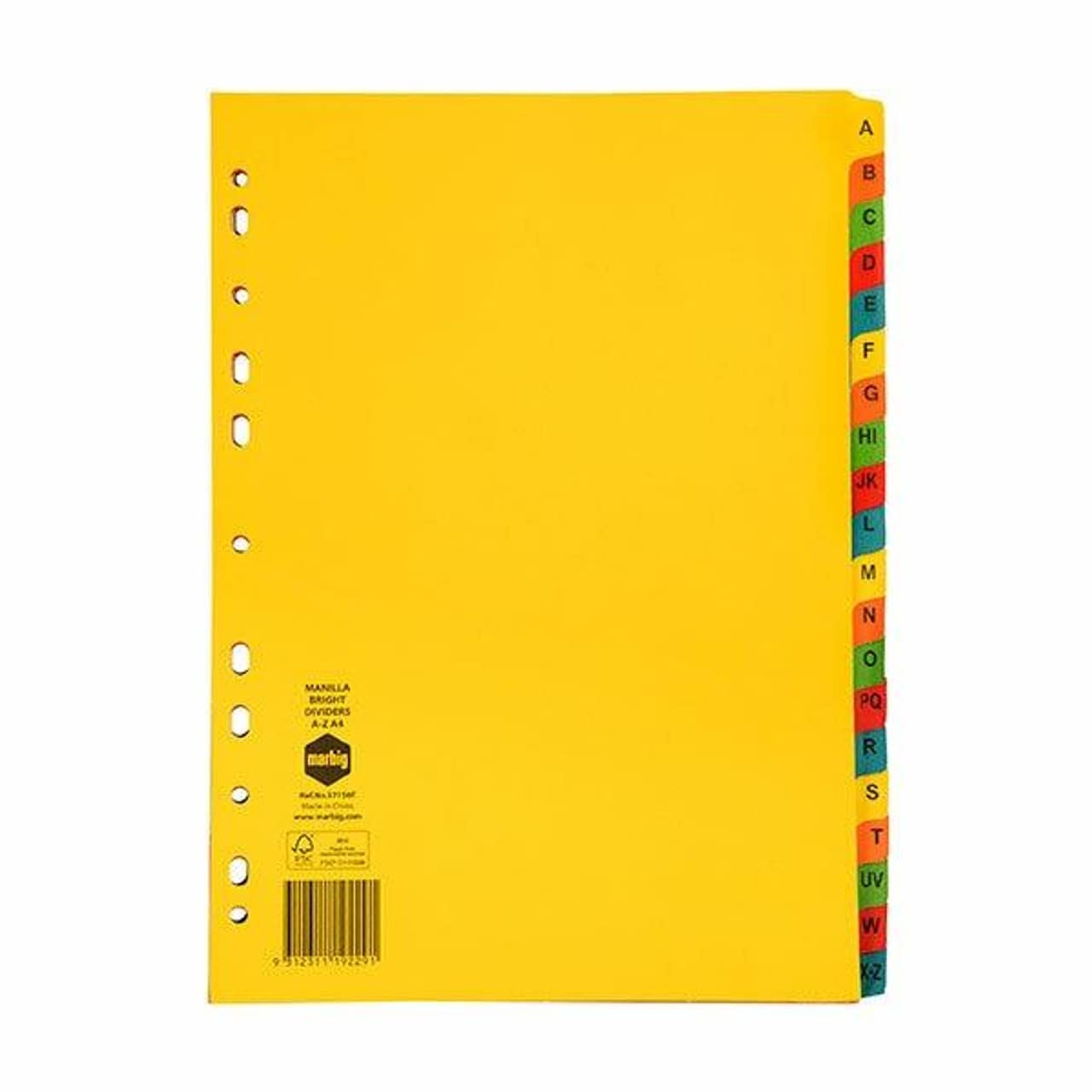 Marbig 37150F - Divisori A4, formato A4, con linguetta A-Z, colori vivaci