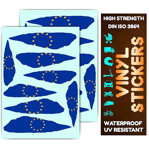 Adhesivo de vinilo con bandera Calcomanía de bandera nacional para motocicletas scooters cascos coches y depósitos de combustible Resistente a la intemperie (Europa A4, Set de 16)
