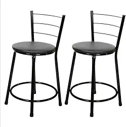 Jogo 2 Banqueta Baixa Para Cozinha Preta Assento Marrom