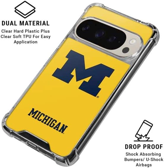 Skinit Clear Phone Case Compatible with Google Pixel 9/9 Pro - Officially Licensed University of Michigan M Logo Yellow Design