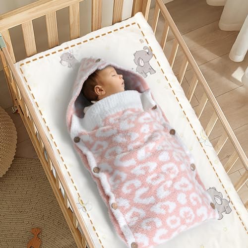 Image of JOOJA Newborn Baby Swaddle Blanket for Boys Girls Essential for Infants 0-6 Months Receiving Blankets Knit Sleeping Bag Stroller Wrap Shower Gift Dusty Pink Cheetah