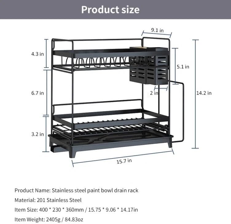 2 Tier Over Sink Dish Drying Rack Stainless Steel Kitchen Dish Drainer Organizer