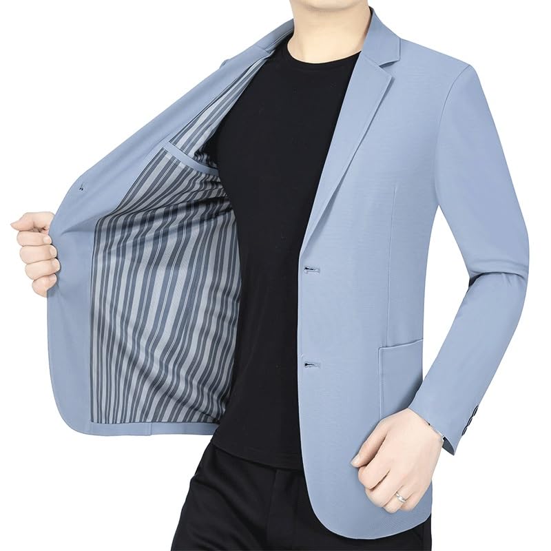 Mens Soild Blue Casual Sport Coat Blazers Two Buttons Lightweight Business Jackets2