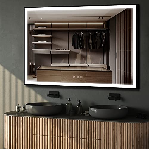 D'amour 40"x32" Black Frame LED Bathroom Mirror with Lights, Smart Backlit Mirror with Defogger Button, Dimmable Color Temperature, Memory Function, CRI90 Bright Light, IP67, ETL UL Listed.3 Buttons D'amour 40"x32" Black Frame LED Bathroom Mirror with Lights, Smart Backlit Mirror with Defogger Button, Dimmable Color Temperature, Memory Function, CRI90 Bright Light, IP67, ETL UL Listed.3 Buttons