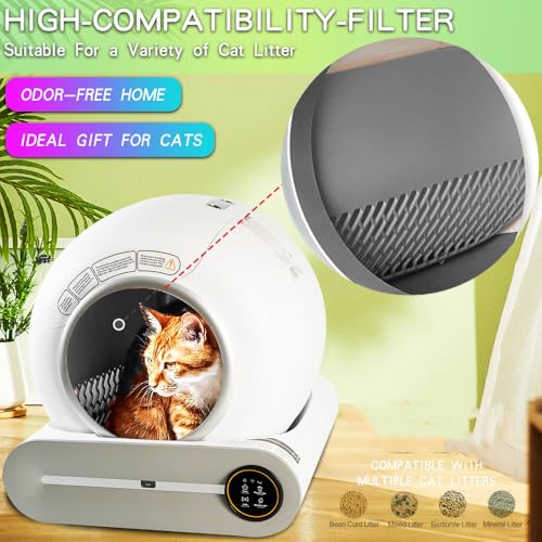 Self-Cleaning Cat Litter Box, Scoop Free Covered Automatic Cat Litter Box Self-Cleaning for Multiple Cats Ultra Cleaning -Odor Removal- APP Control, Large Capacity 65L with Garbage Bags