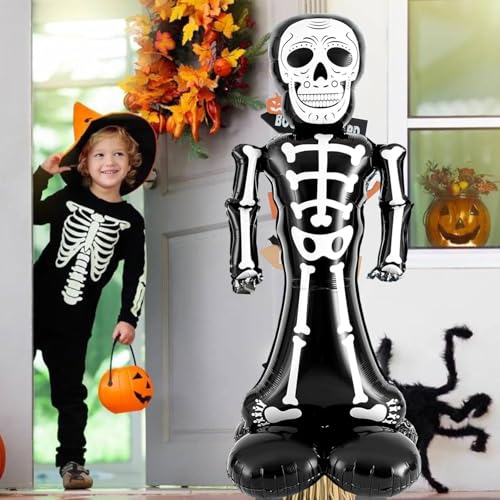 Image of Rozi Decoration Skeleton Foil Balloon Halloween Theme Set of 1 Pc | Decorations Scary for Home, Black and White