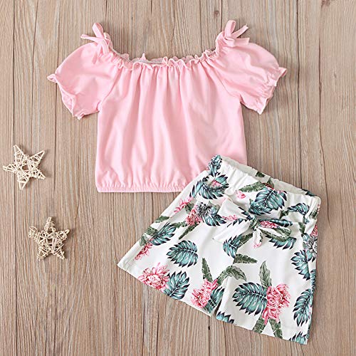 Toddler Baby Girl Ruffle Floral Polka Dot T-Shirt Tops+Shorts Pants with Bowknot Belt 2Pcs Summer Outfits Clothes (Pink,12-18 Months)