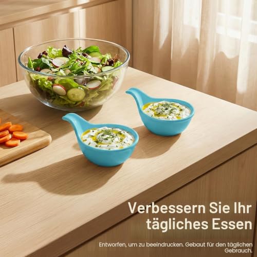 Flexzion Keramik-Dip-Schalen, kleine Schalen zum Dippen mit Griff, Gewürzbecher, Sojasaucenschale, Porzellanauflaufförmchen, Soßenhalter… – Ansicht 2
