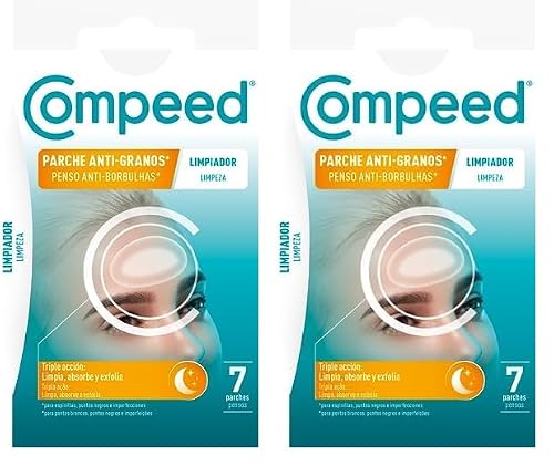 COMPEED Parche Anti-Granos, Tratamiento Acné, Uso Nocturno, Limpia, Absorbe y Exfolia, 7 uds. (Paquete de 2)