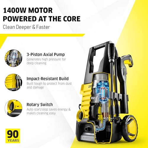 Image of Karcher K 2.360 High Pressure Washer, 1400W, 120 Bar, 360 l /h Flow Rate, 6m Hose Pipe, Portable, Powerful & Resource-Saving Cleaning for Homes, Cars, Bikes, Gardens, Multiple Accessories, German Tech