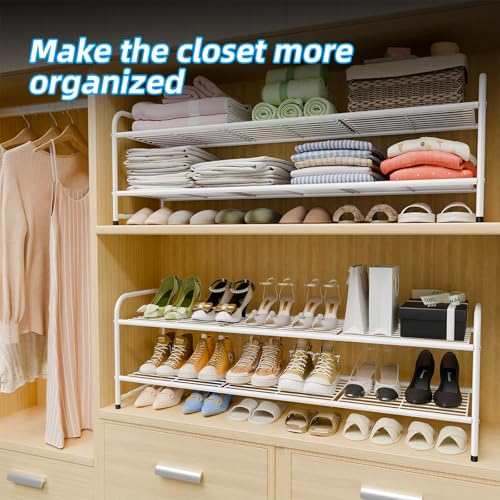 Image of Shoe Rack for Closet, 2 Tier 44 Inch Extra Wide Shoe Storage Organizer for Shelves, Heavy Duty Metal, Easy Assembly, White