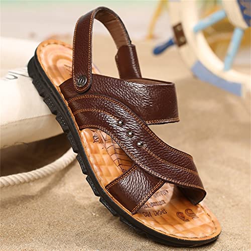 Men's Casual Beach Shoes Leather Breathable Sandals Mens Roman Sandals Leather Sandals(44)3