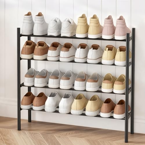 AceMining 4-Tier Expandable Shoe Rack, Adjustable Shoe Rack Shoe Organizer Shoe Shelf, Free Standing Shoe Racks Heavy Duty Metal for Closet Entryway Closet Doorway Front Door Entrance,Black