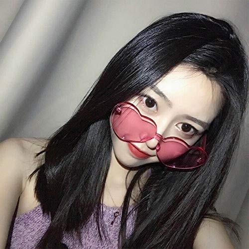 Yongqin Óculos de sol femininos com armação sem aro em forma de coração antiUV transparente cor doce
