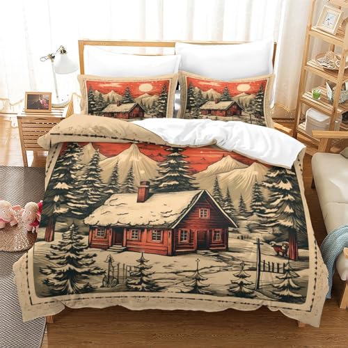 Housse de couette Noël 3D microfibre parure de lit 3 pièces lit double