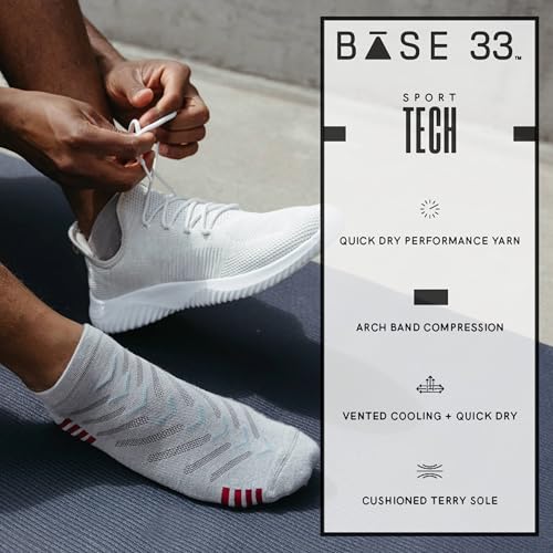 Image of Base 33 Low Rise Sport Socks - Athletic Socks with Compression Arch Band Support, Breathable Venting, for Running, Exercise,