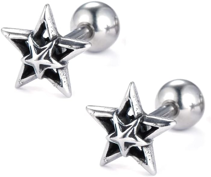 Retro Vintage 316L Stainless Steel Tiny Double Star Earrings with Screw Back