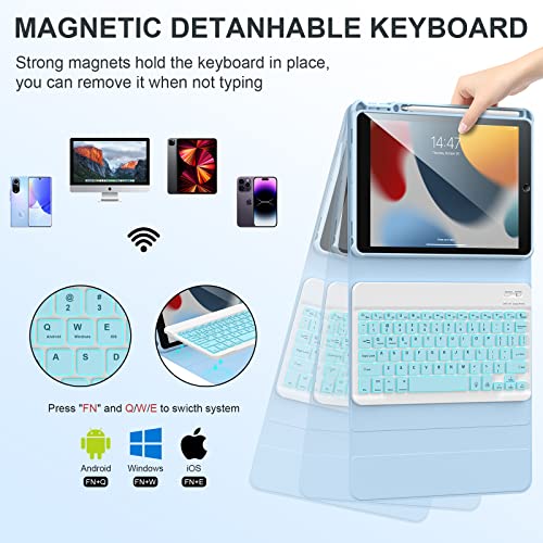 Ipad 9Th/8Th/7Th Generation Case With Keyboard 10.2-Inch,Ipad Air 3 Case With Keyboard/Pro 10.5-Inch,7 Color Backlit Removable Bt Wireless Keyboard-Pencil Holder-Tablet Keybaord Case #TOP6