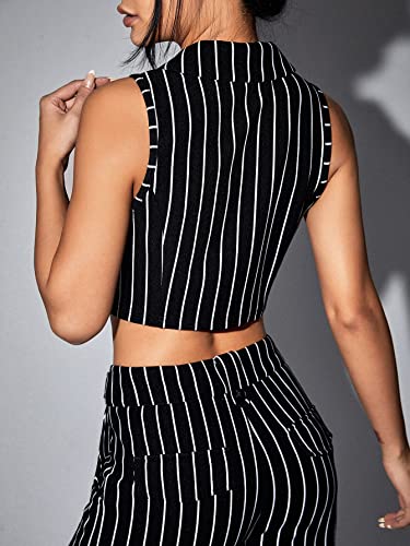 WDIRARA Women's Striped Sleeveless Button Down Business Crop Vest Waistcoat Blazer2