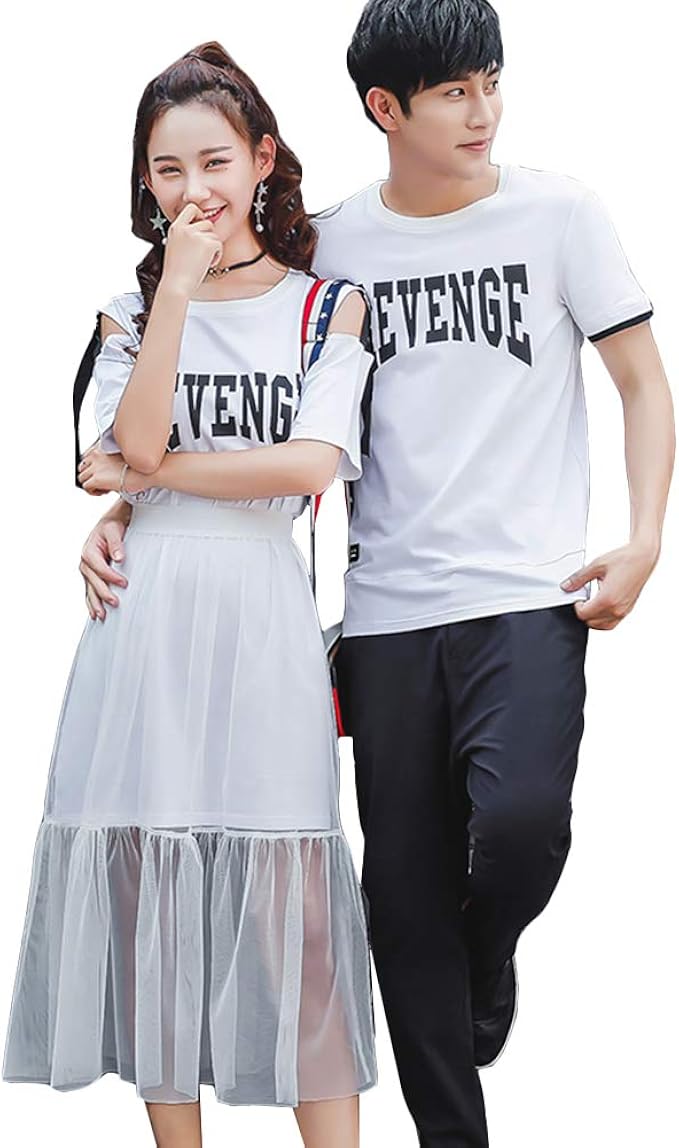 Amazon Co Jp ペアルック カップル ペアトップス Tシャツ お揃いペア カップル上着 ペアｔシャツ ワンピース バレンタイン きれい目 おそろい 彼女 結婚記念日 メンズ レディース 半袖 夏 通勤 通学 お洒落 デートプレゼント 服 ファッション小物