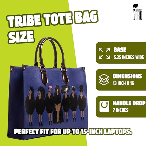 Pardon My Fro Tote Bag for Women – Large Shoulder Bag with Zippered Compartment, Fits Laptop, Mahogany Yellow and Tribe Blue3
