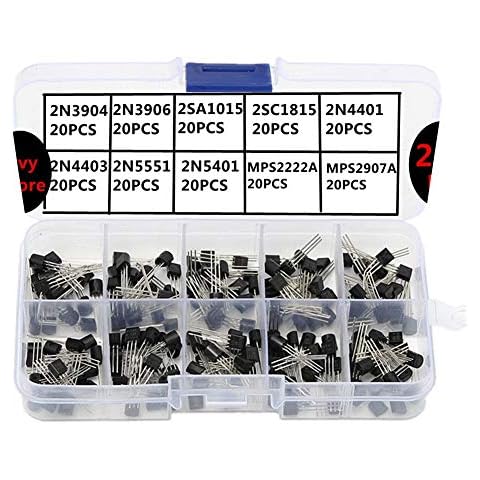 Ltvystore 10Values 200PCS 2N3904-MPS2907 Silicon Power Transistor Assorted Kit Set with Clear Plastic Box Cover
