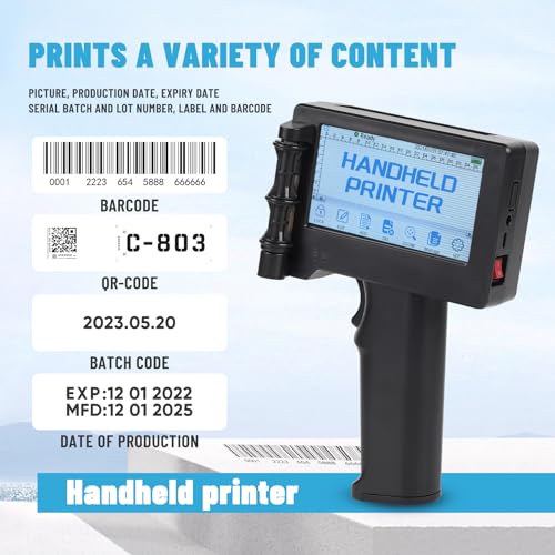 Image of Handheld Inkjet Printer Gun for Any Surface Printing Height 0.08-0.5Inch Inkjet Coder with Fast-Drying Ink for QRCode Barcode Production Date Time Logo Print On Glass Carton Box Wood Cloth Plastic