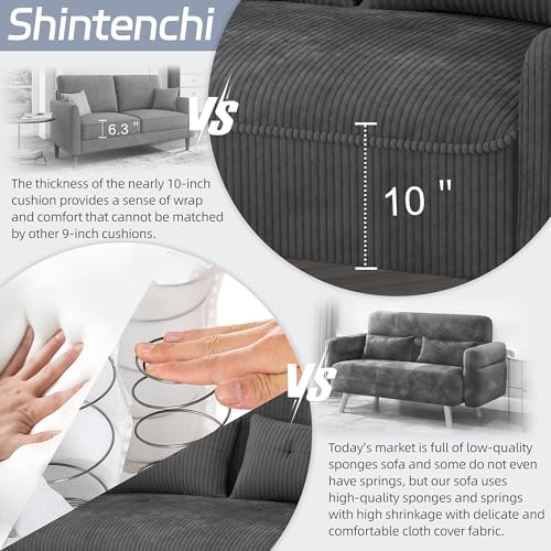 Image of Shintenchi 48'' Loveseat Sofa, Mid-Century Modern Upholstered Couch Deep Seat with 2 Pillows, 10 inch Thick Cushion with Spring, Solid Wood Frame Small Couch for Living Room, Dorms & Office, Dark Grey