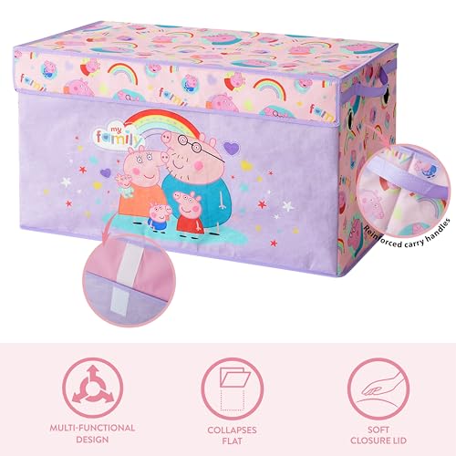 Image of Peppa Pig Collapsible Storage Trunk with Lid,Large Chest Organizer for Kids Bedroom, Playroom & Nursery,Durable Fabric Toy Box with Handles