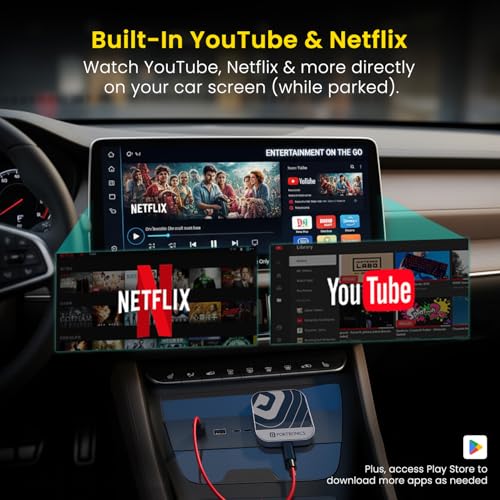 Image of Portronics Tune Plus, 2-in-1 CarPlay & Android Auto Adapter with Inbuilt YouTube, Netflix, Converts Wired to Wireless, 3GB RAM + 32GB ROM, Plug &Play, USB-A & Type-C Compatible, TF Card Slot for Media