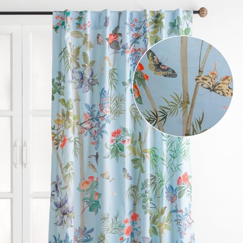 Image of Maison d' Hermine Curtains for Living Room 100% Cotton 50 inchx124 inch (Pack of 1) | 124 inches long Light Filtering Curtains for Windows Bedroom with Rod and Loop Pockets - Canne - Pastel Blue