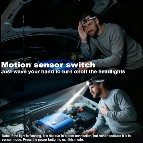 Lampe Frontale Rechargeable 2 pièces, 2000 Lux Superbrighte LED Puissante avec Voyant Rouge,6 Modes d'Éclairage,Capteur Mouvement, Affichage de Puissance IPX4 Étanche Lampe Frontale Running, Camping – Image 6