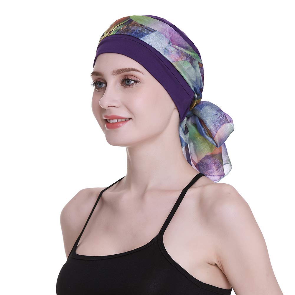 FocusCare Bonnet de chimio élégant avec foulards en soie pour bonnet de sommeil pour femmes cancéreuses