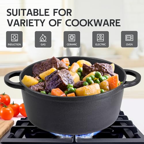 Image of 3 Quart Dutch Oven Enameled Cast Iron with Lid - Big Dual Handles - Oven Safe up to 500F - Classic Round Pot for Versatile Cooking Matte Black(No Enameled)