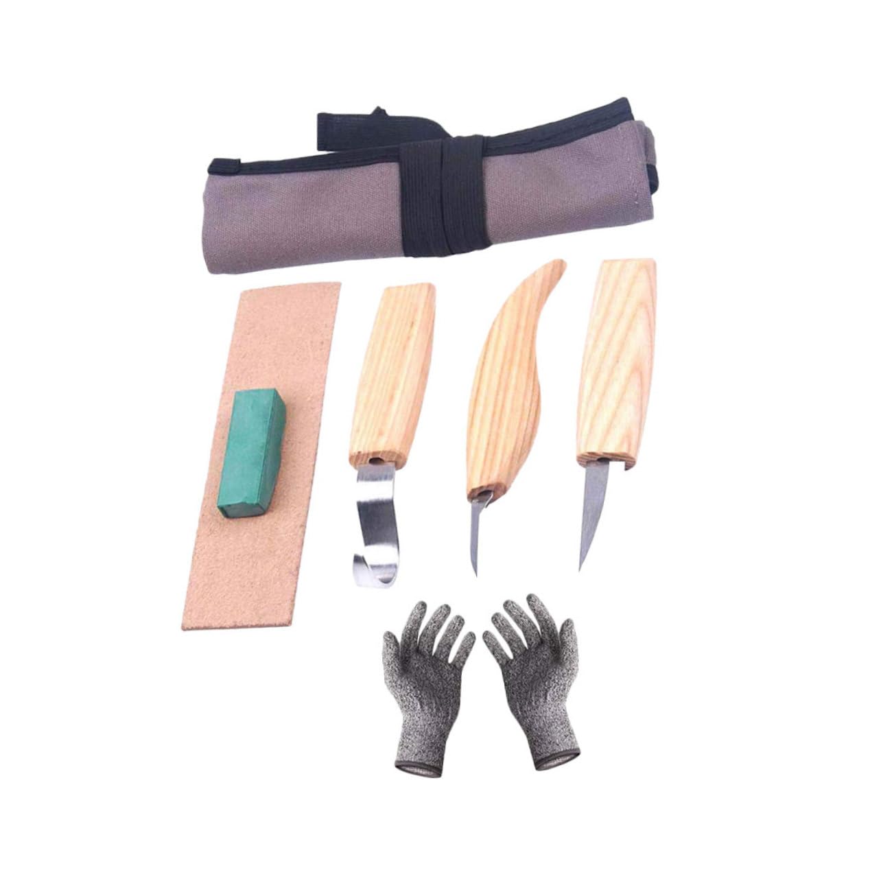 Uonlytech 6stücke Holzschnitzset Mit Handschnitzmeißeln Scharfkantigem Holzbeitel Und Schreinerwerkzeug Inklusive Grauer Tasche Und Schnittfesten Handschuhen Für Holzarbeiten
