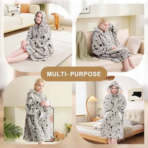 NORD ECO Oversized Sherpa Wearable Blanket Hoodie—Adult, Grey Cat — view 5